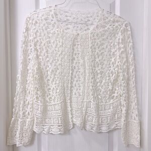 White cardigan bridal lace eyelet long sleeve blouse cotton Size M